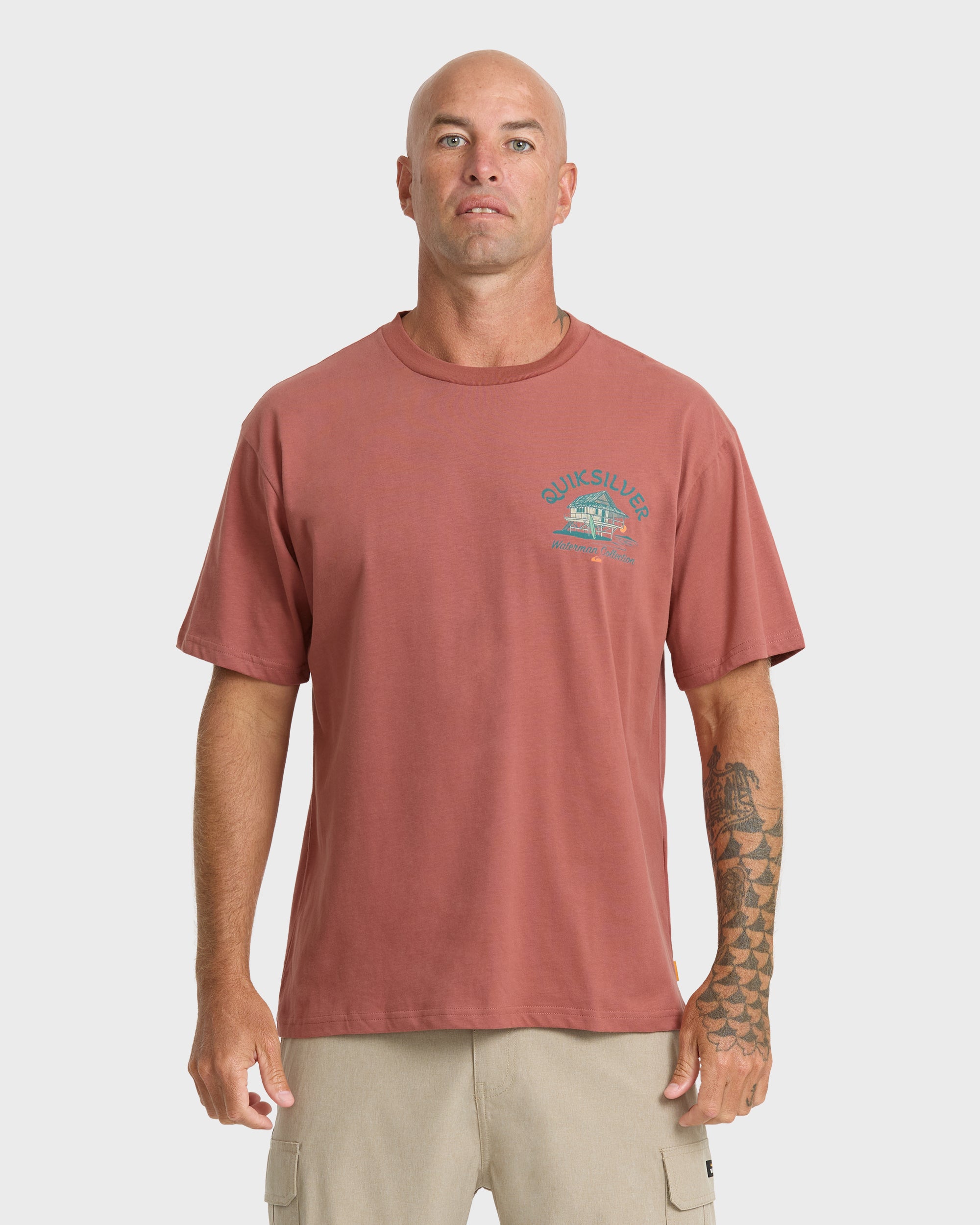 Waterman Tiki Hut Short Sleeve Cotton T-Shirt - Marsala | Quiksilver