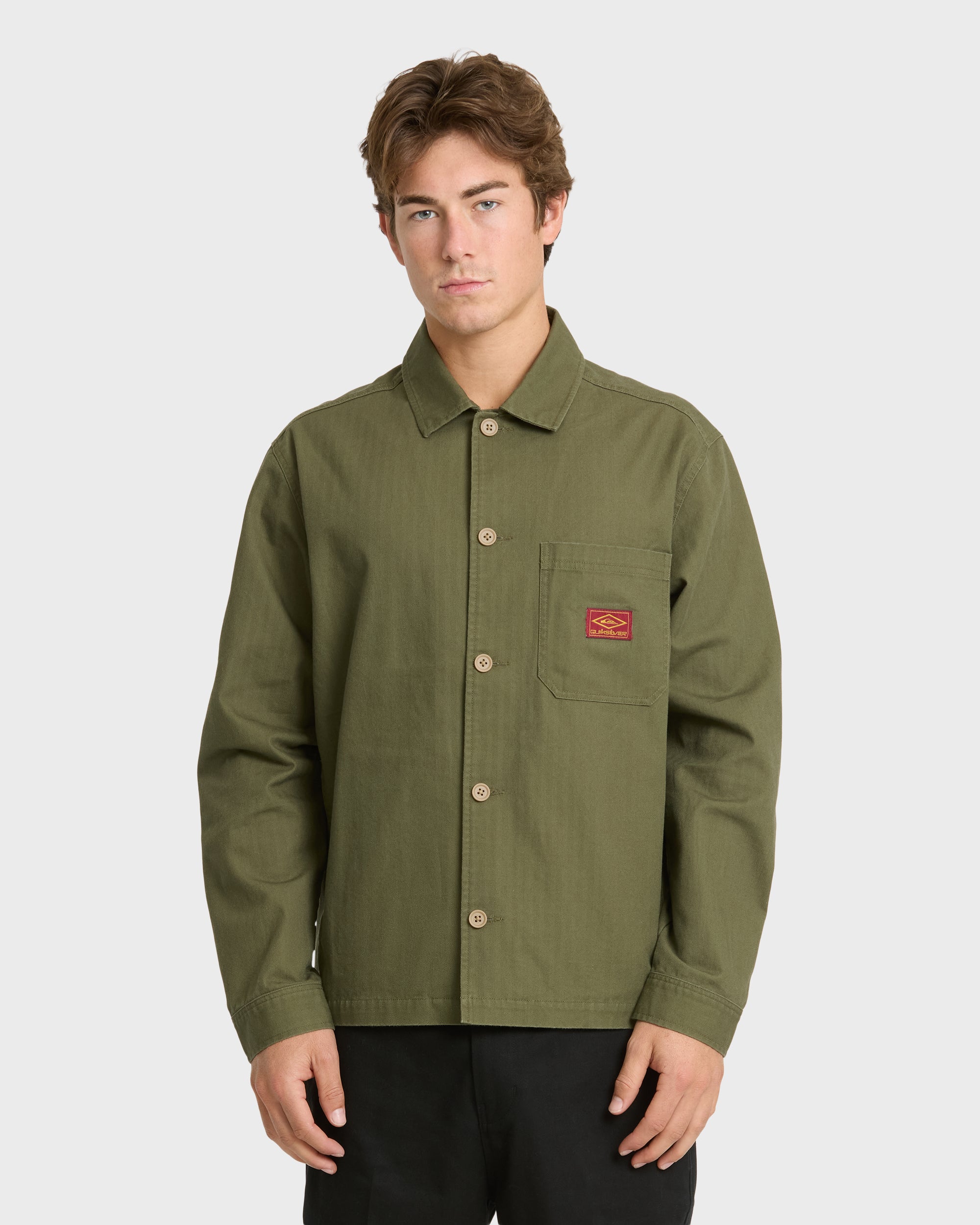 Herringbone Long Sleeve Woven Overshirt - Grape Leaf | Quiksilver