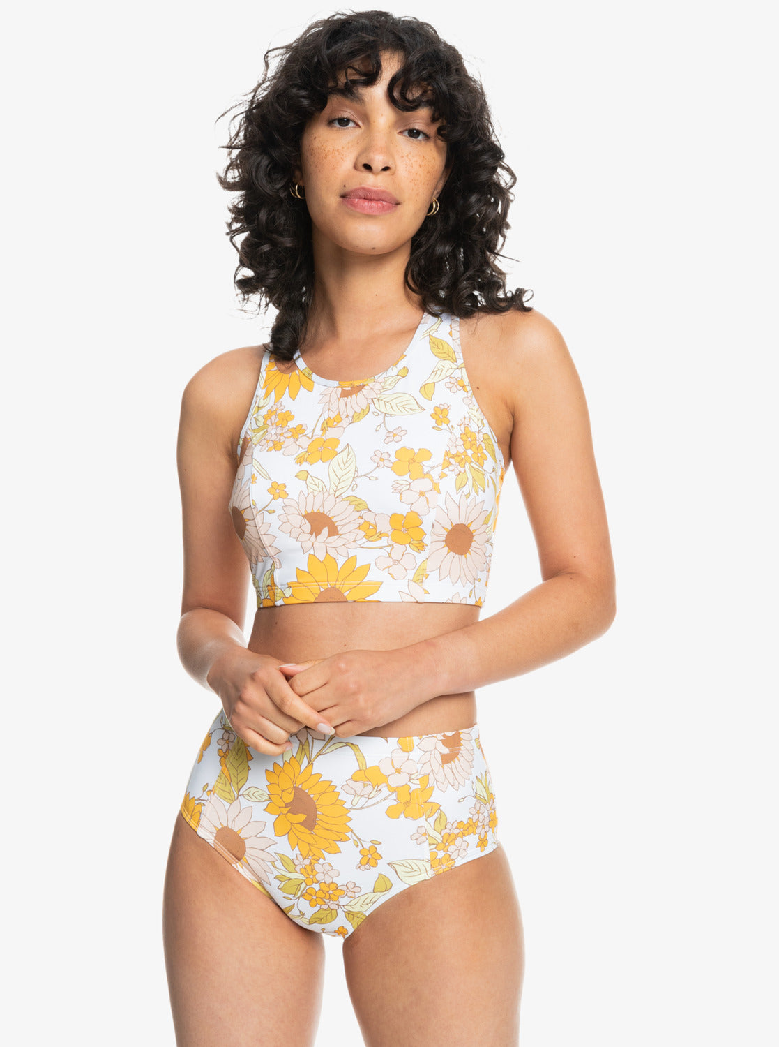Quiksilver Womens High Waist Bikini Bottoms - White Sunflower – Quiksilver .com