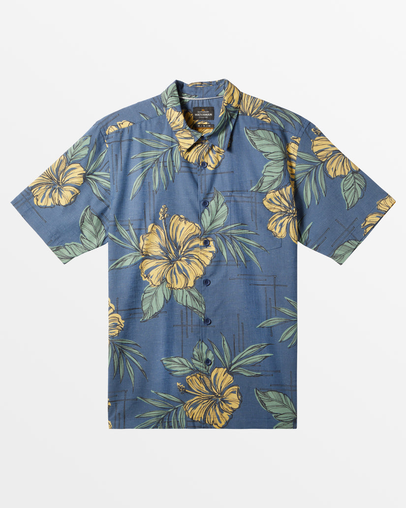 Waterman Flower Power Short Sleeve Shirt - Ensign Blue Flower Power Woven