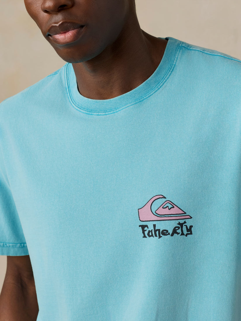 FAHERTY X QUIKSILVER HEAVY WASH TEE - TEAL TROPICS