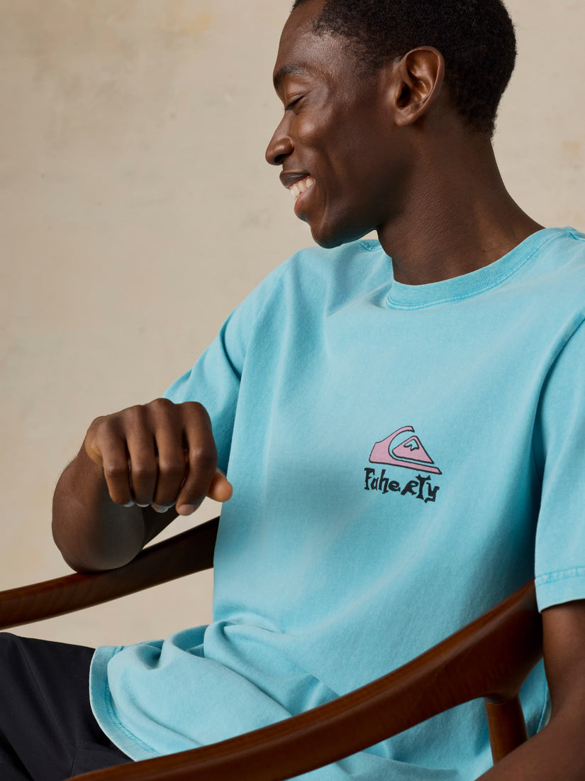 FAHERTY X QUIKSILVER HEAVY WASH TEE - TEAL TROPICS