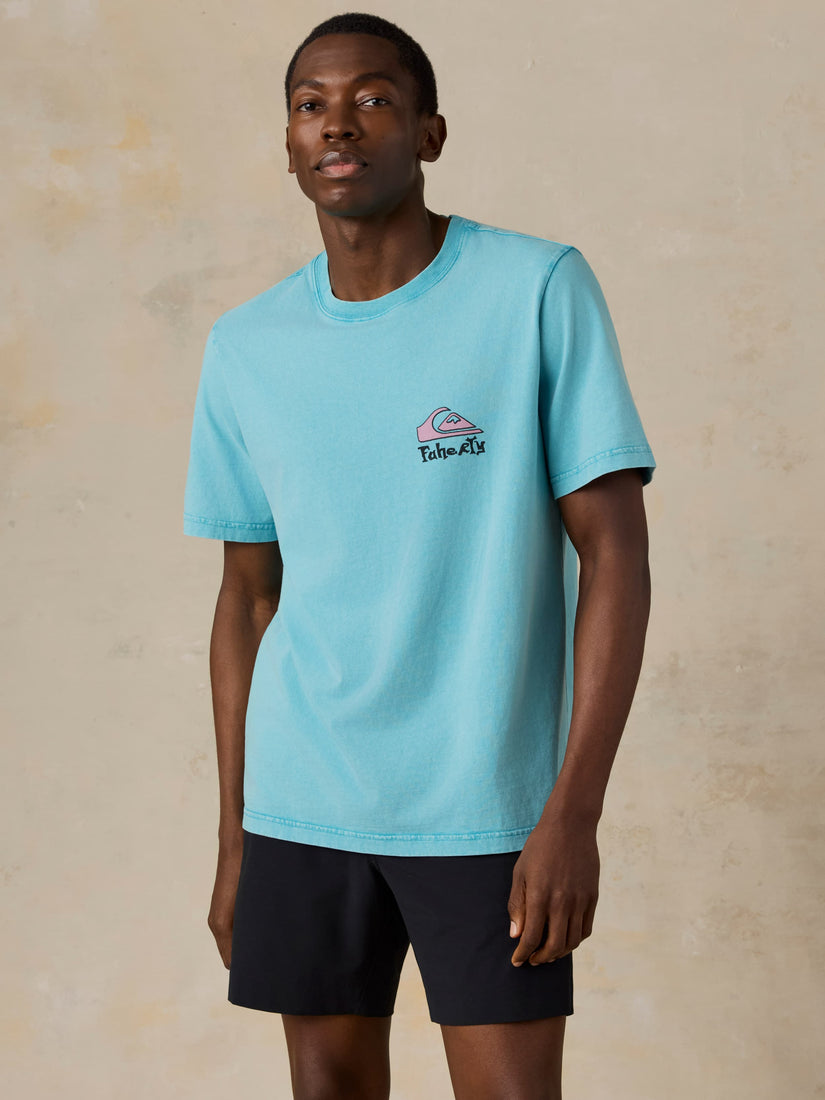 FAHERTY X QUIKSILVER HEAVY WASH TEE - TEAL TROPICS