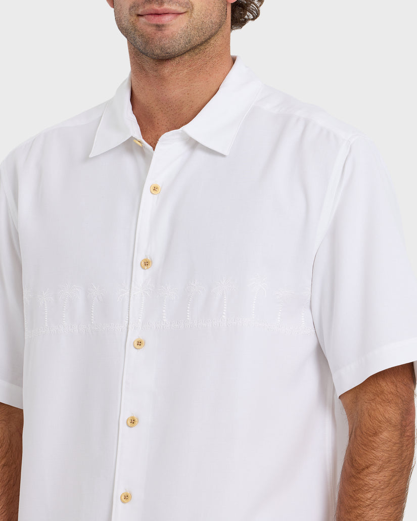 short sleeve white button down dress shirts Quiksilver Waterman Tahiti Palms Men's S/S Dress Shirt
