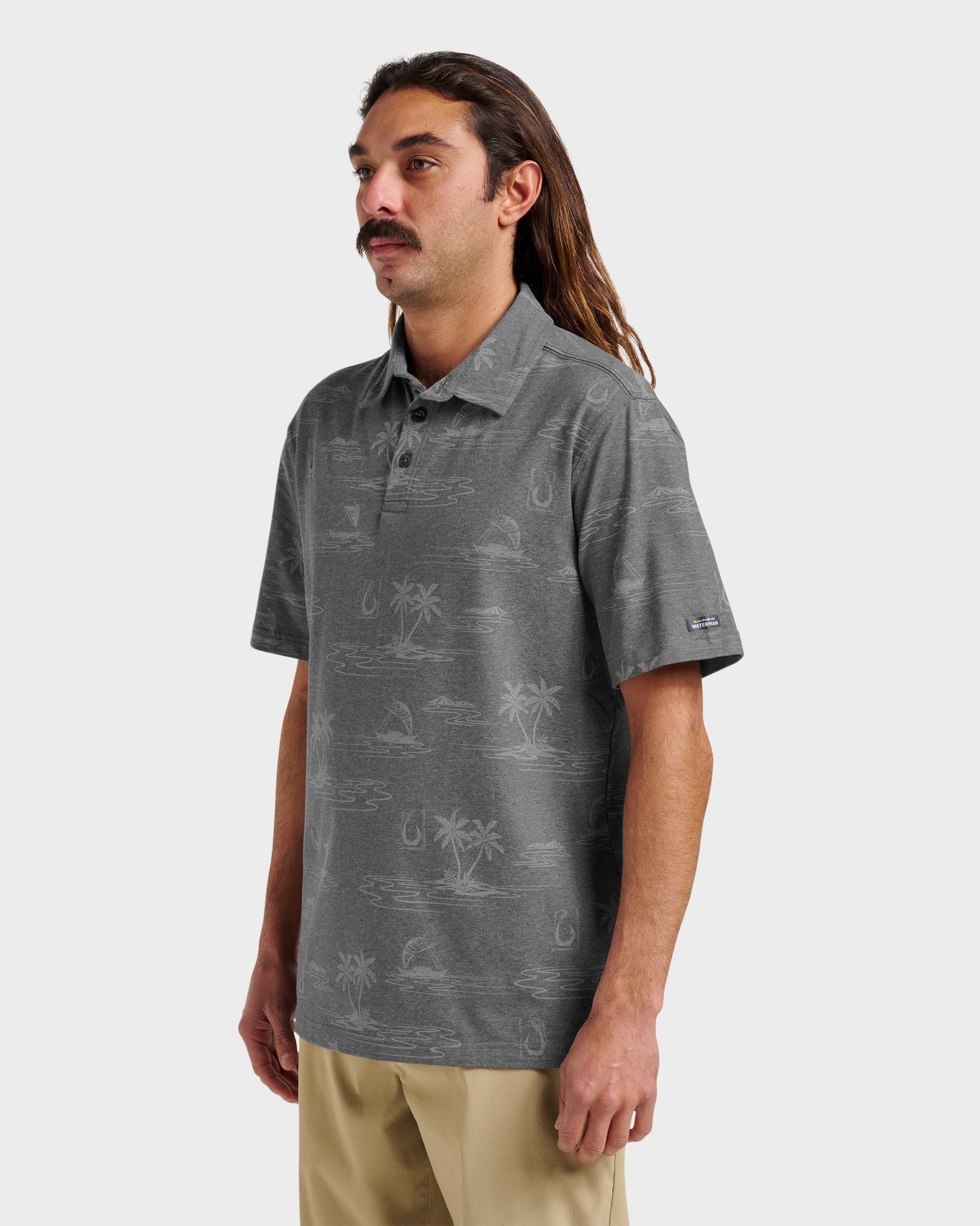 Waterman Island Daze Polo T-Shirt - Phantom Heather | Quiksilver