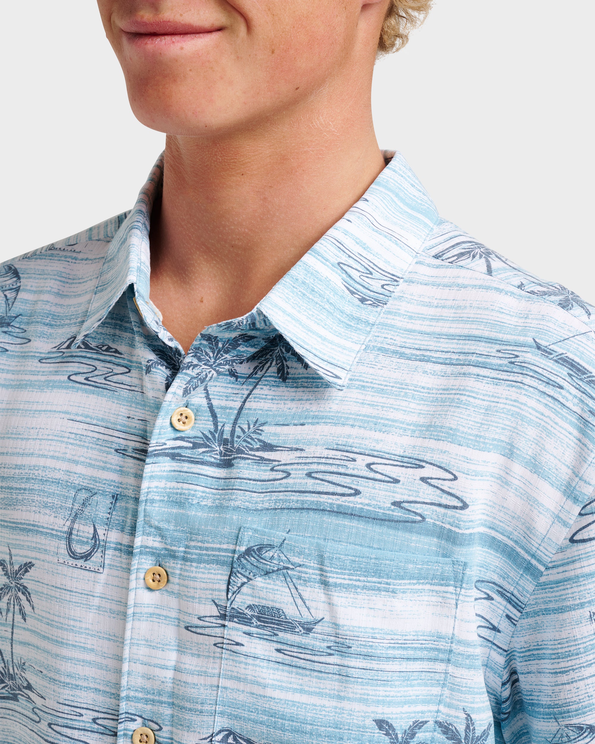 mkmk Waterman Island Daze Short Sleeve Shirt - Aqua Sea | Quiksilver