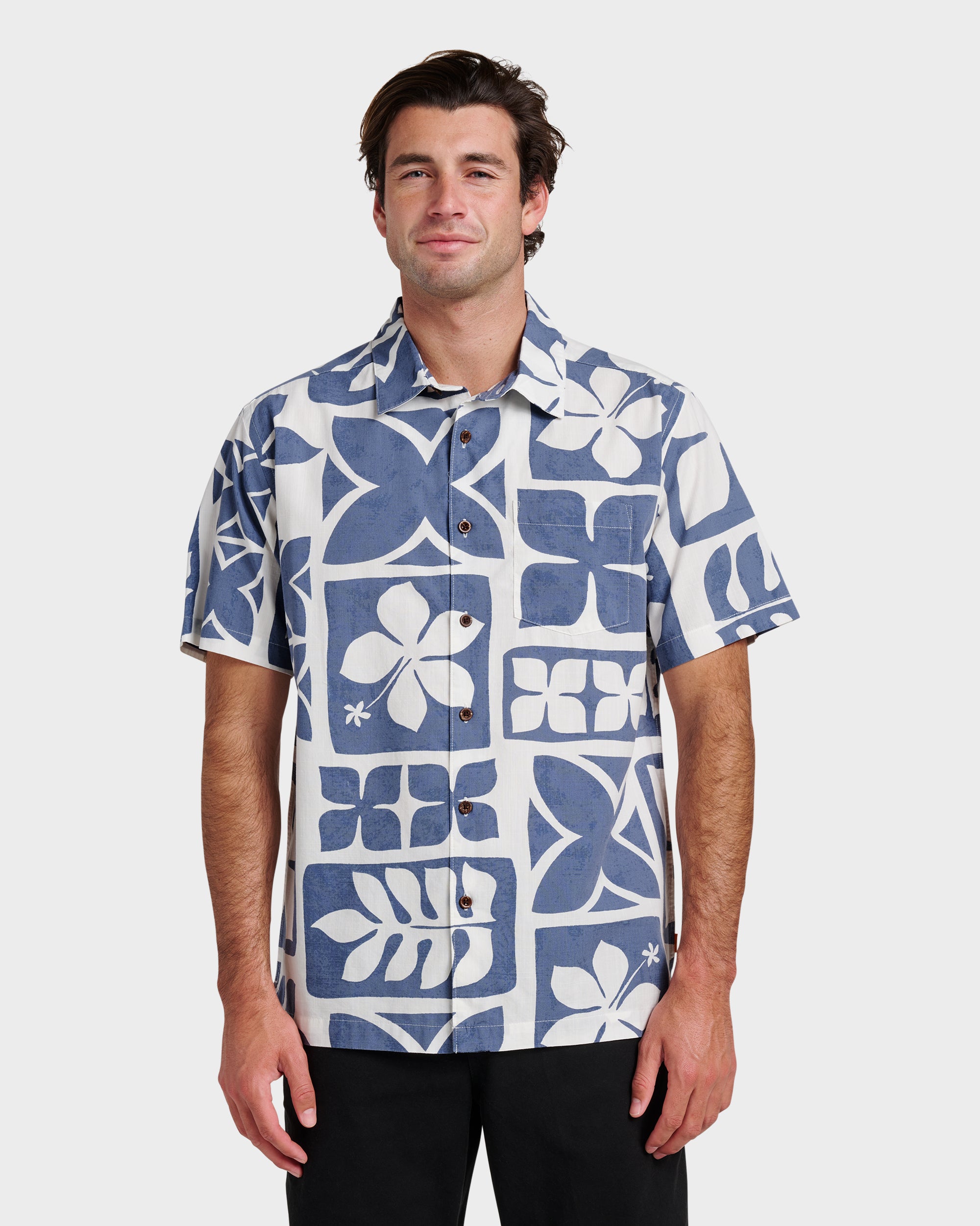 45R(45rpm 45アールピーエム) カディシルクヒッコリーテントSHIRTシャツブラウス【LTSA68649】 Waterman Tiki Island Shirt - Flint Stone | Quiksilver