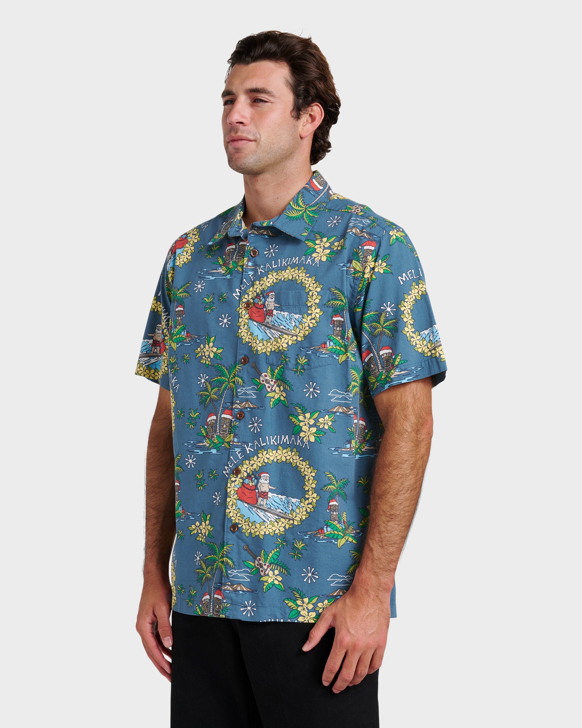 Waterman Surfing Santa Shirt - Real Teal | Quiksilver