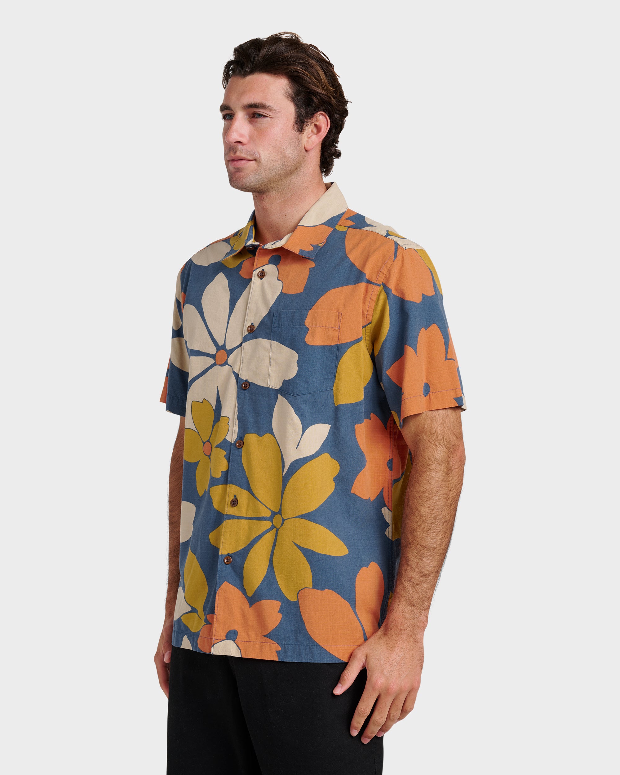 mame Flower Printed Flare Shirt ブラウス Waterman Flower Power Shirt - Sargasso Sea | Quiksilver
