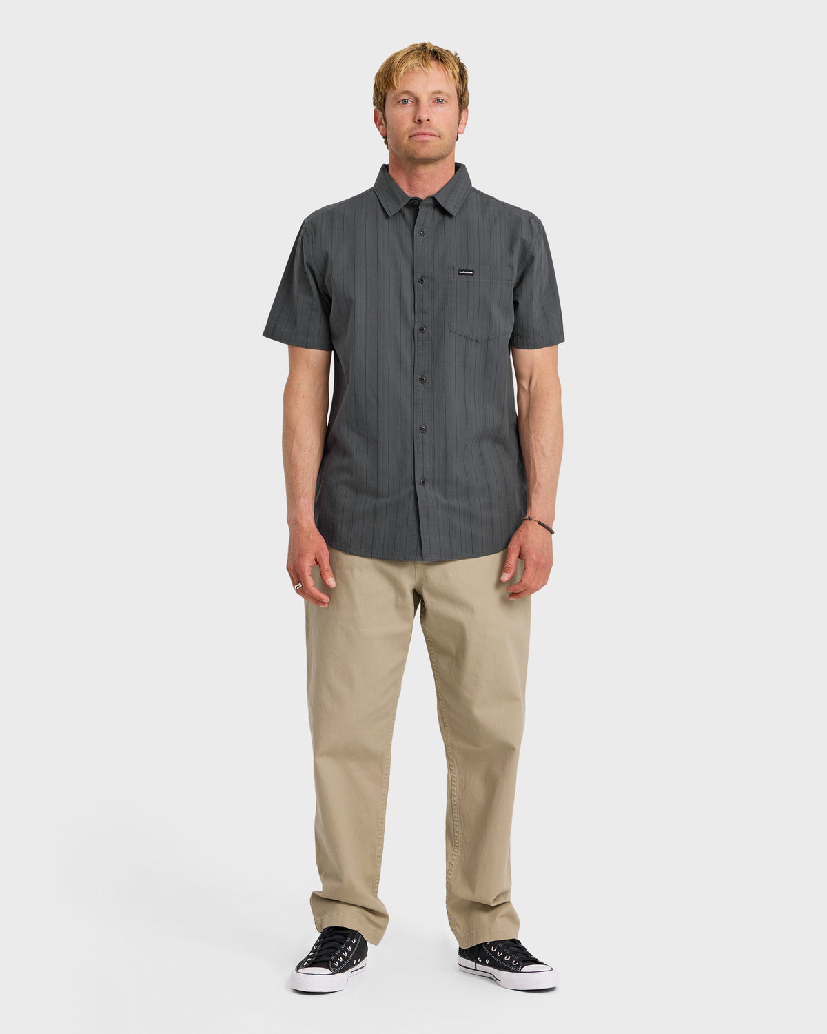 Dobby Stripe Classic Short Sleeve Shirt - Iron Gate