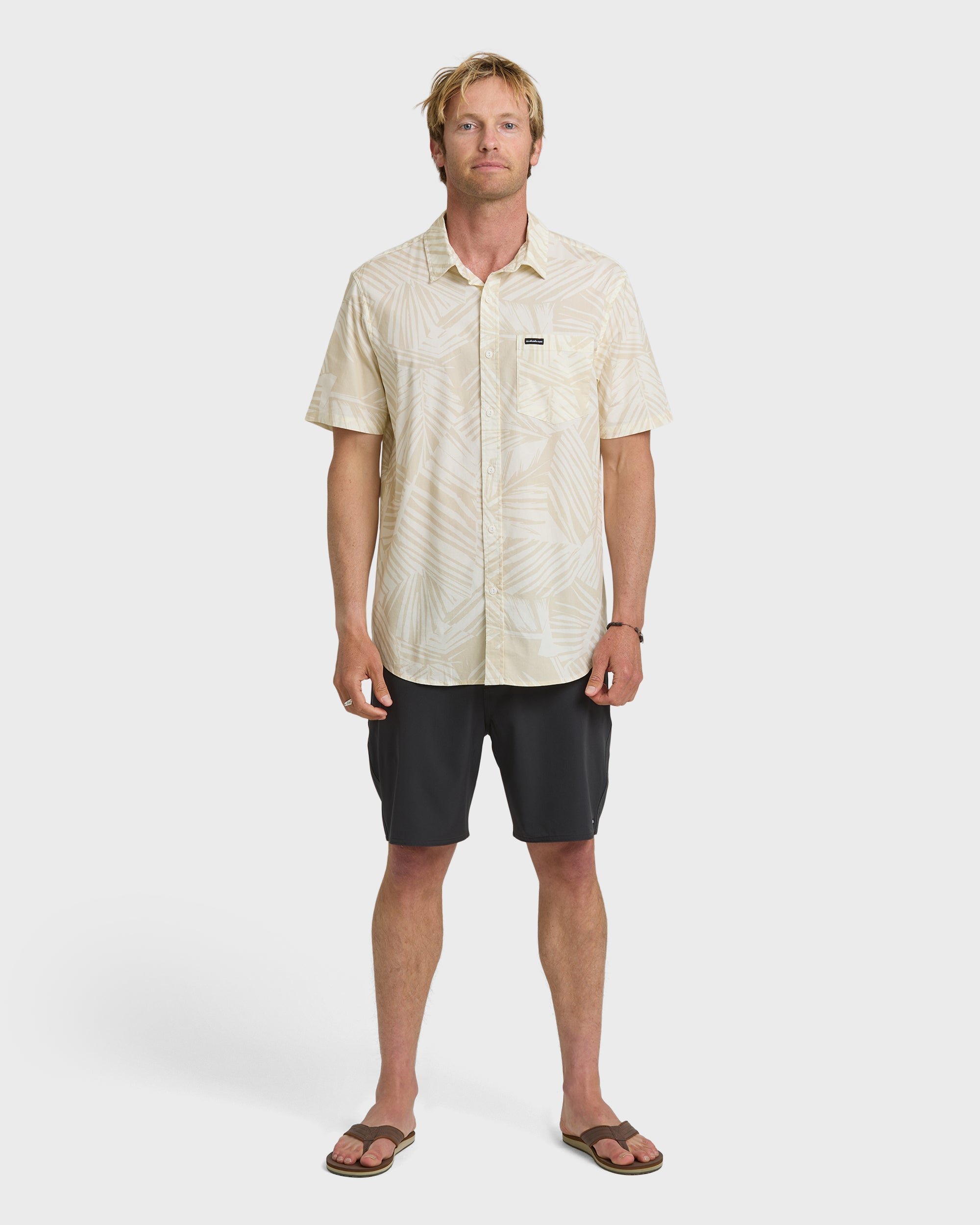 Aruba Palm Classic Stretch Short Sleeve Shirt - Snow White