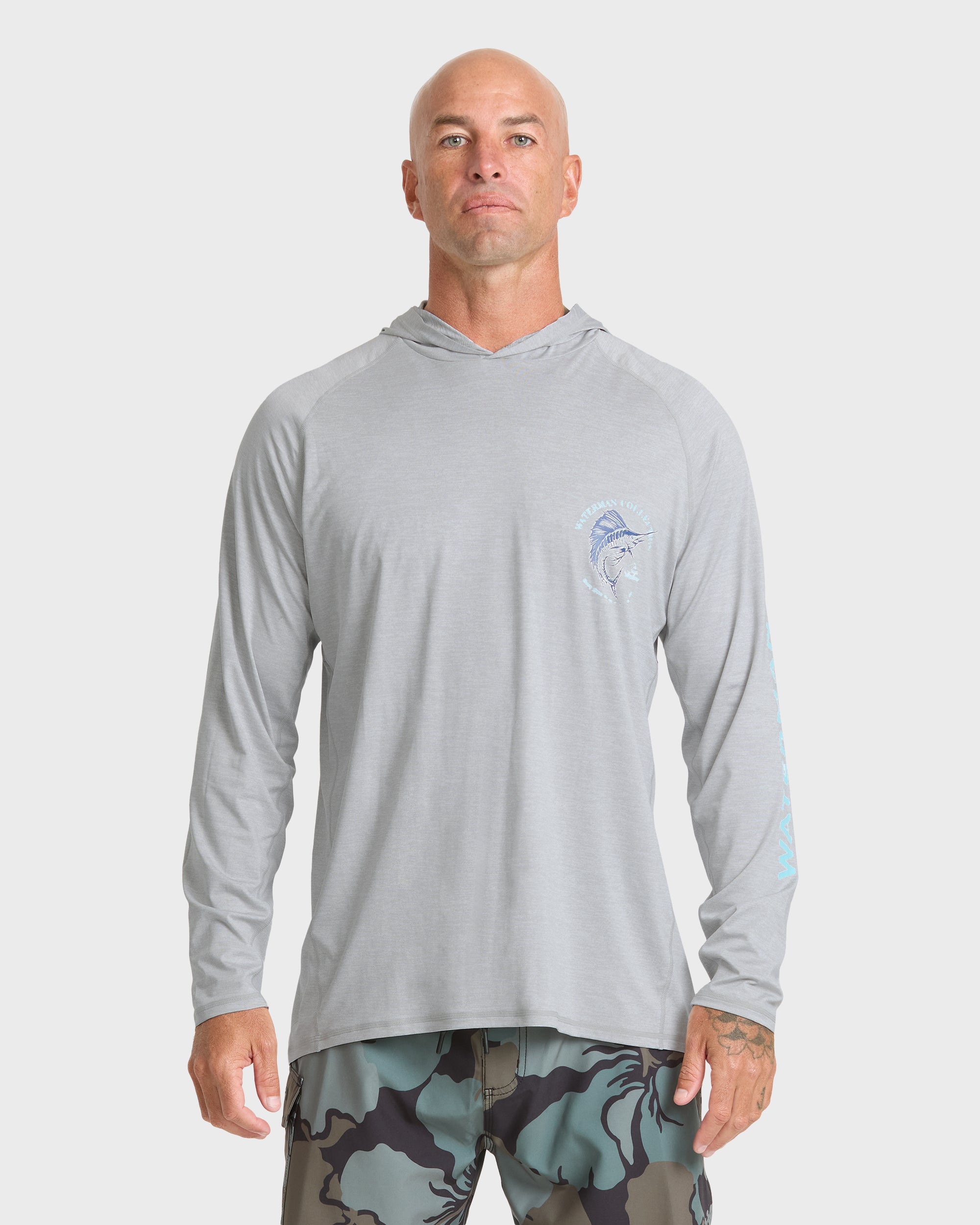 Waterman Marley Hooded Long Sleeve UPF 50 Surf Shirt - Light Grey