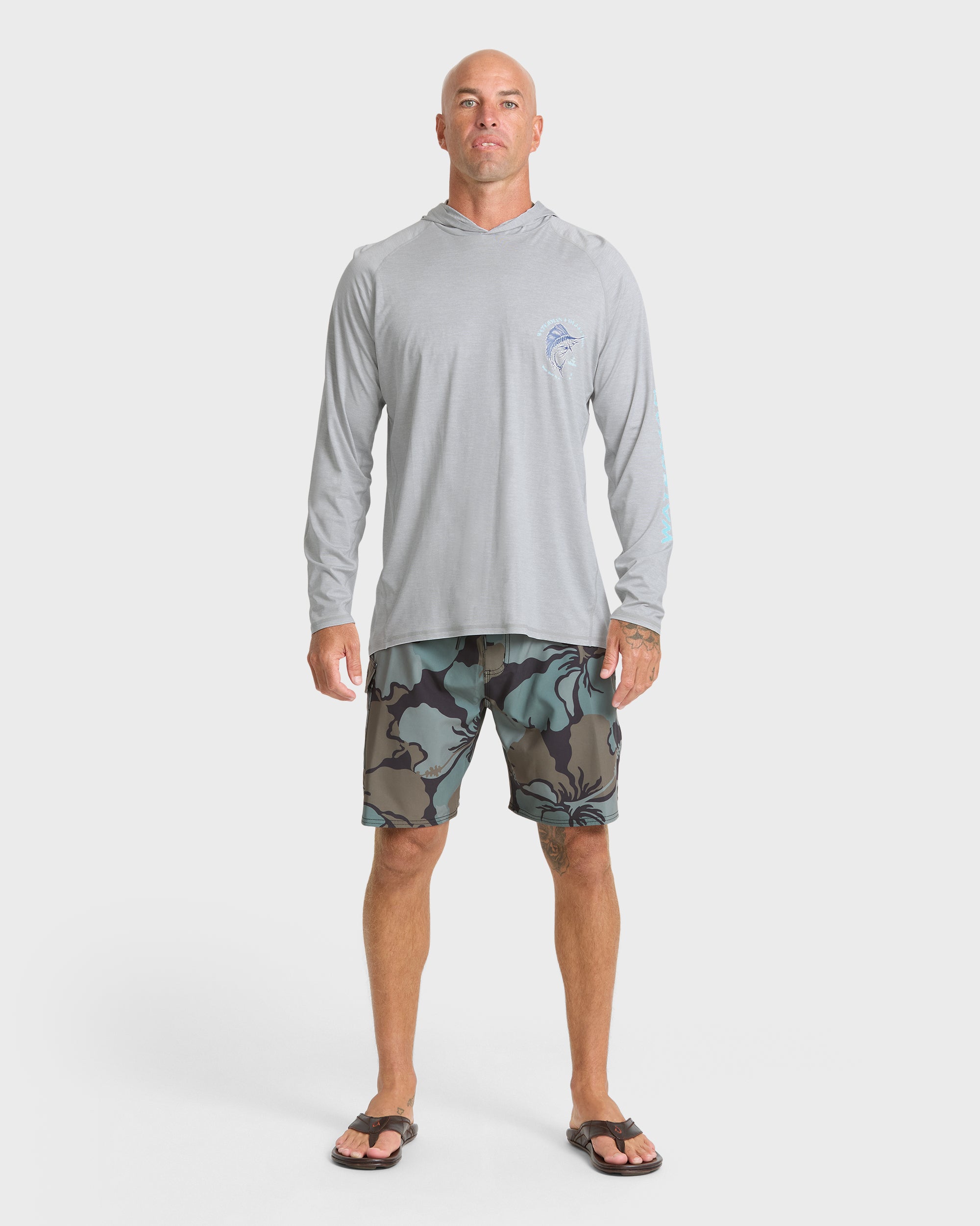 Waterman Marley Hooded Long Sleeve UPF 50 Surf Shirt - Light Grey