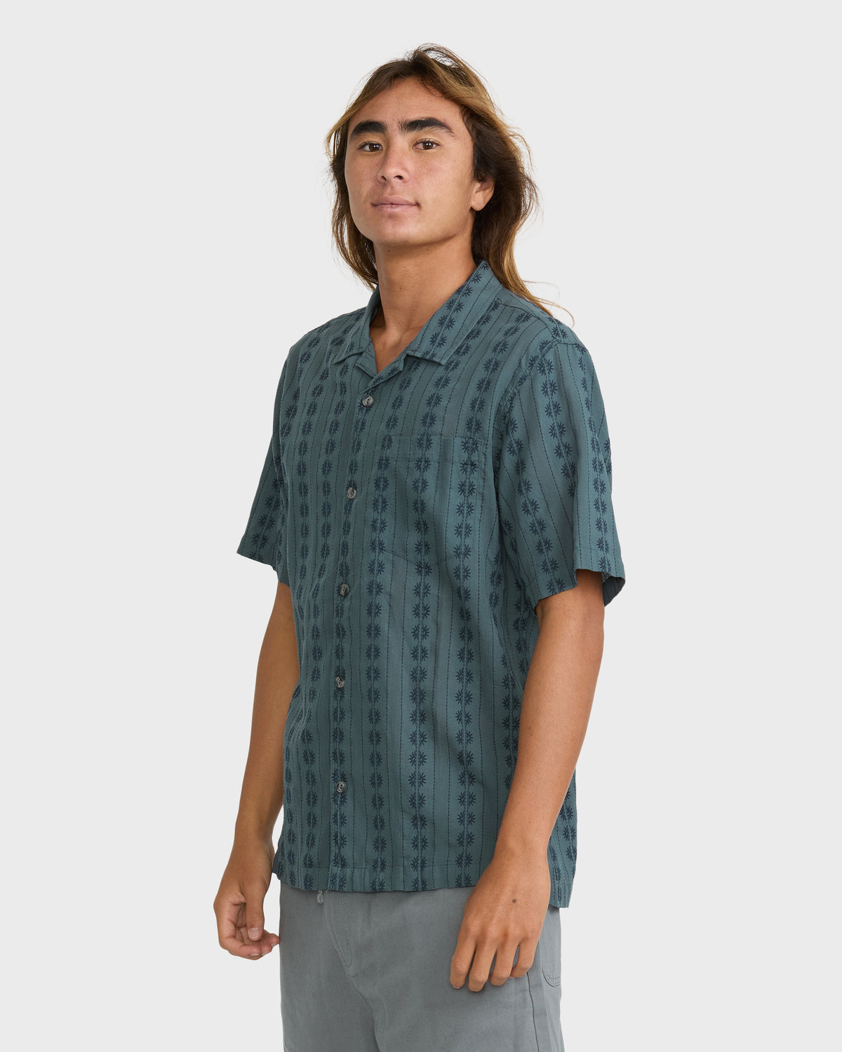 Bishop-Jacquard-Camp-Short-Sleeve-Cotton-Shirt-Dark-Slate-4