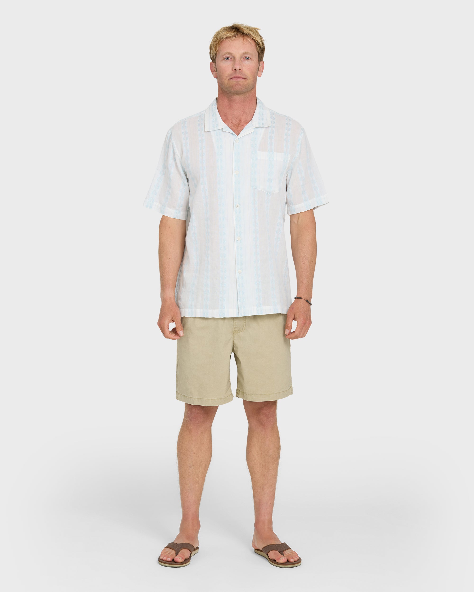QQQ様 Bishop Jacquard Camp Short Sleeve Cotton Shirt - Skyway | Quiksilver