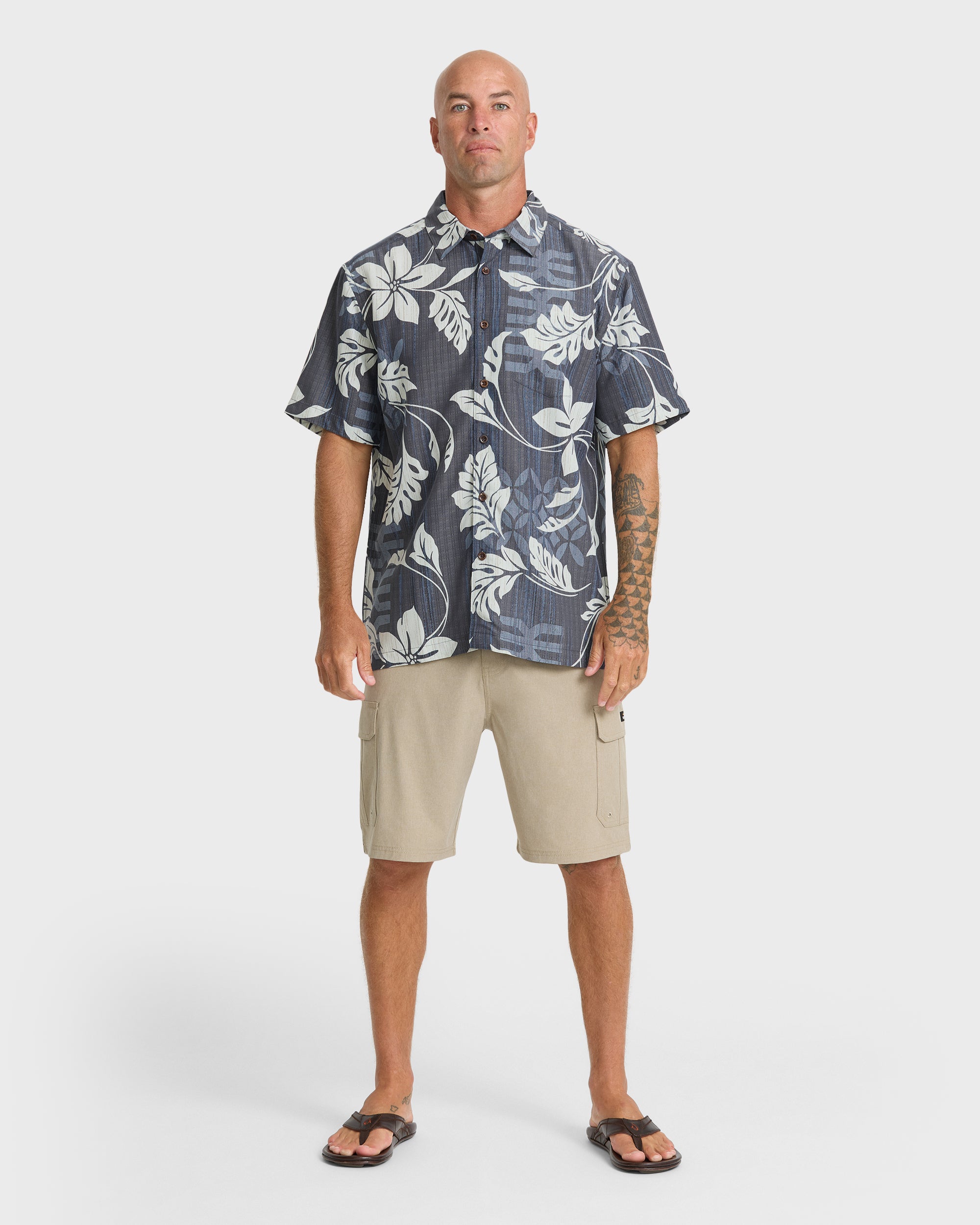 Oceanman シャツ Waterman Tropic Bloom Short Sleeve Woven Shirt - Dark Denim