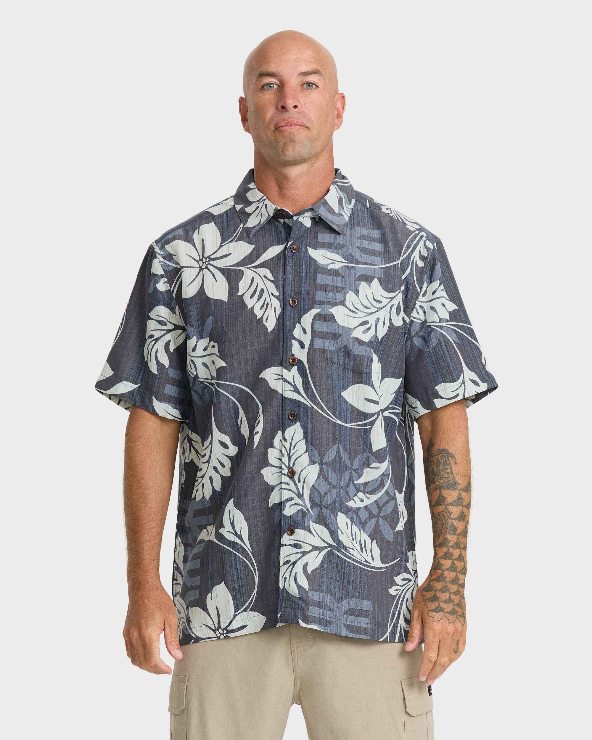 Oceanman シャツ Waterman Tropic Bloom Short Sleeve Woven Shirt - Dark Denim