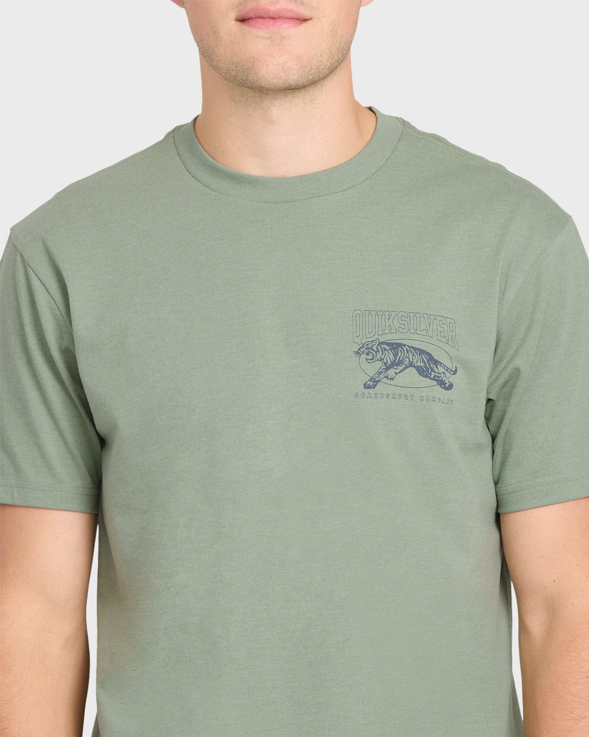 Tiger Style Short Sleeve Cotton T-Shirt - Lily Pad Heather