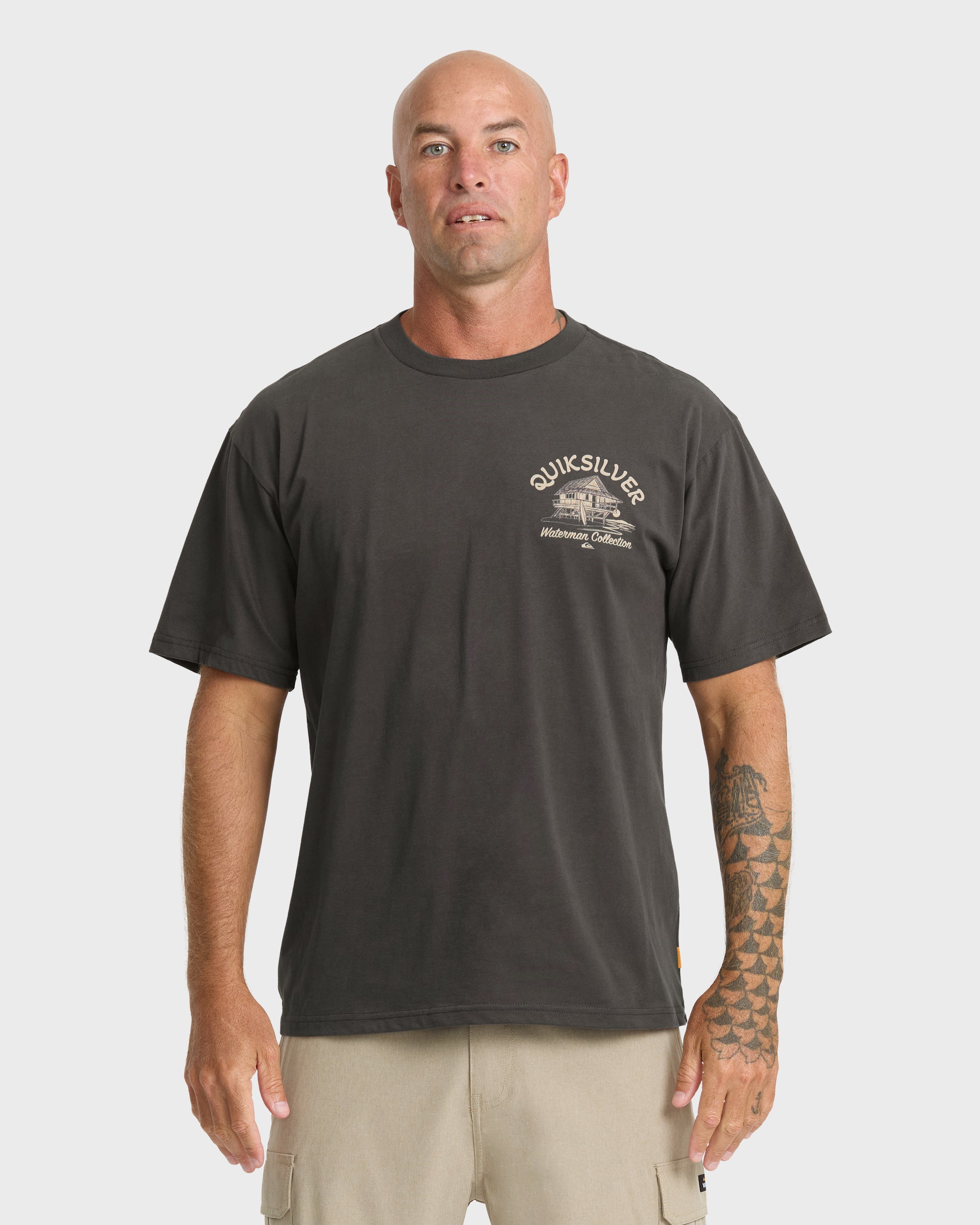 Waterman Tiki Hut Short Sleeve Cotton T-Shirt - Phantom | Quiksilver