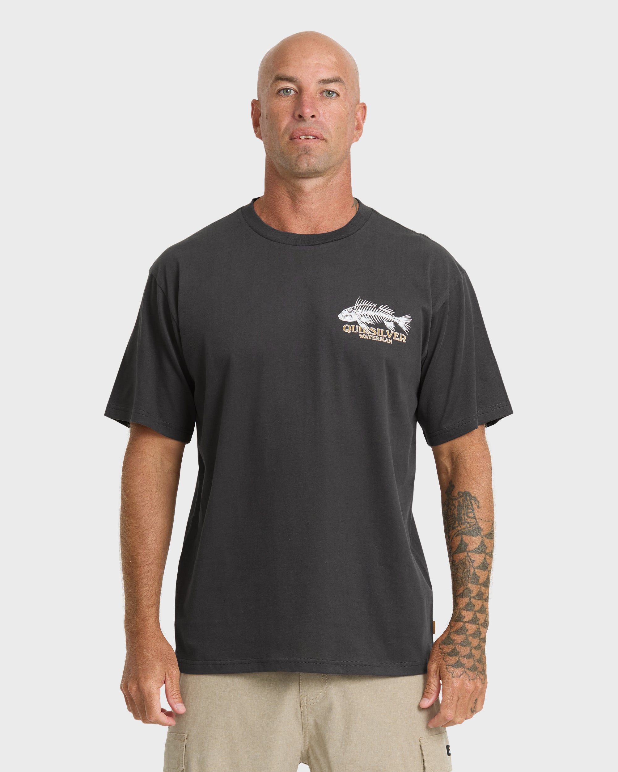 Waterman Fish Bones Short Sleeve Cotton T-Shirt - Phantom – Quiksilver