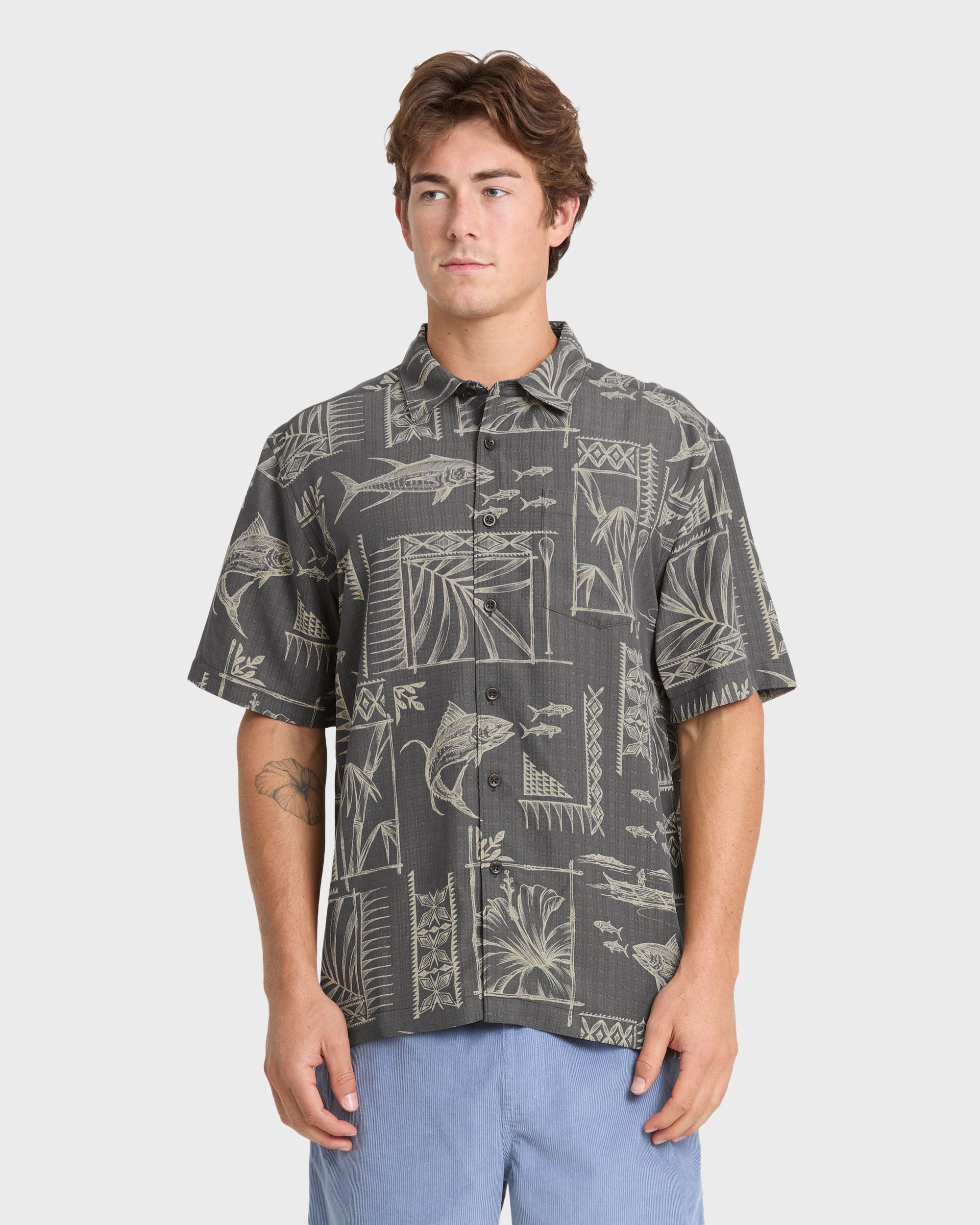 Waterman Paradise Bay Short Sleeve Woven Shirt - Phantom | Quiksilver