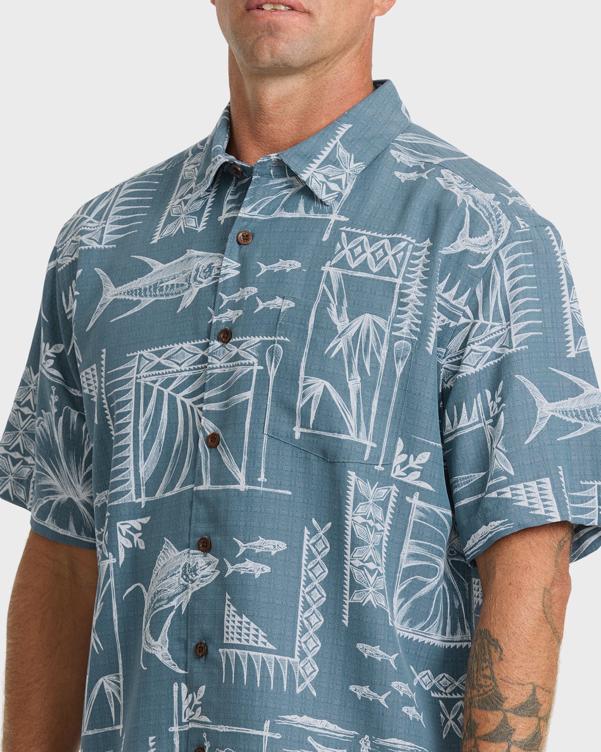 Waterman Paradise Bay Short Sleeve Woven Shirt - Real Teal