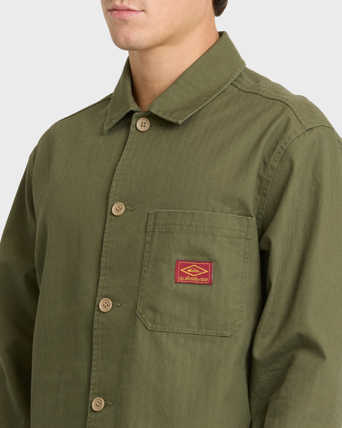 Herringbone Long Sleeve Woven Overshirt - Grape Leaf