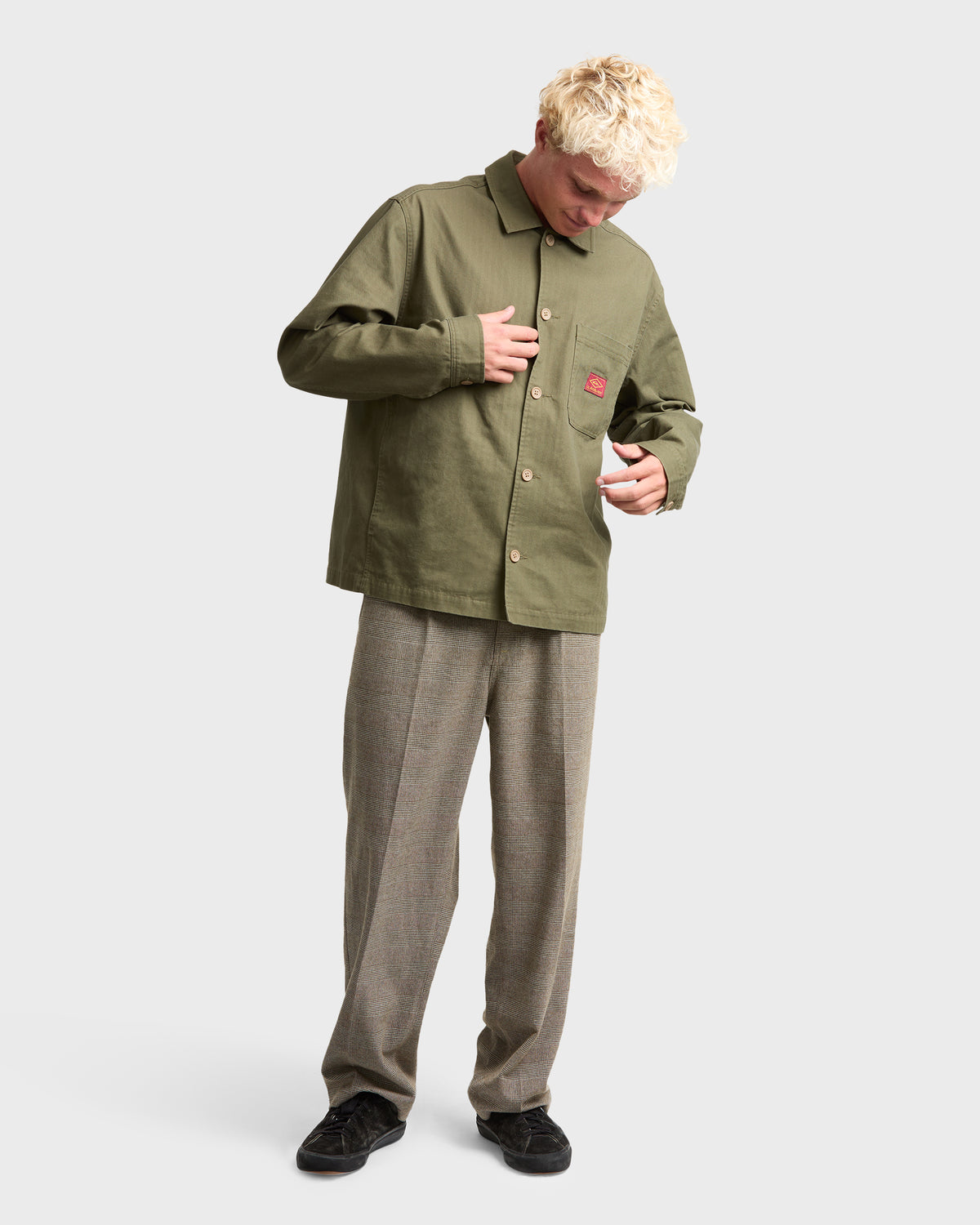 Herringbone Long Sleeve Woven Overshirt - Grape Leaf