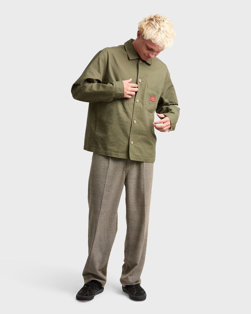 Herringbone Long Sleeve Woven Overshirt - Grape Leaf