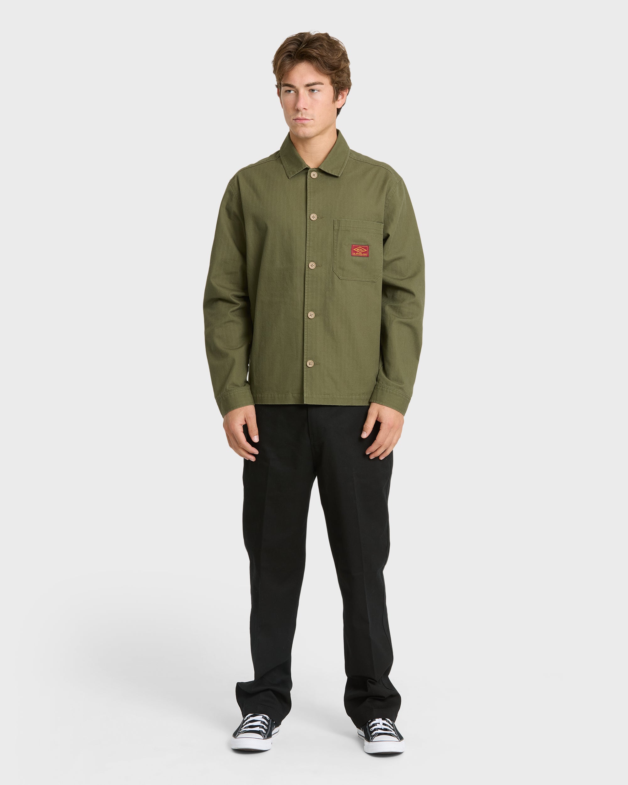 Herringbone Long Sleeve Woven Overshirt - Grape Leaf | Quiksilver
