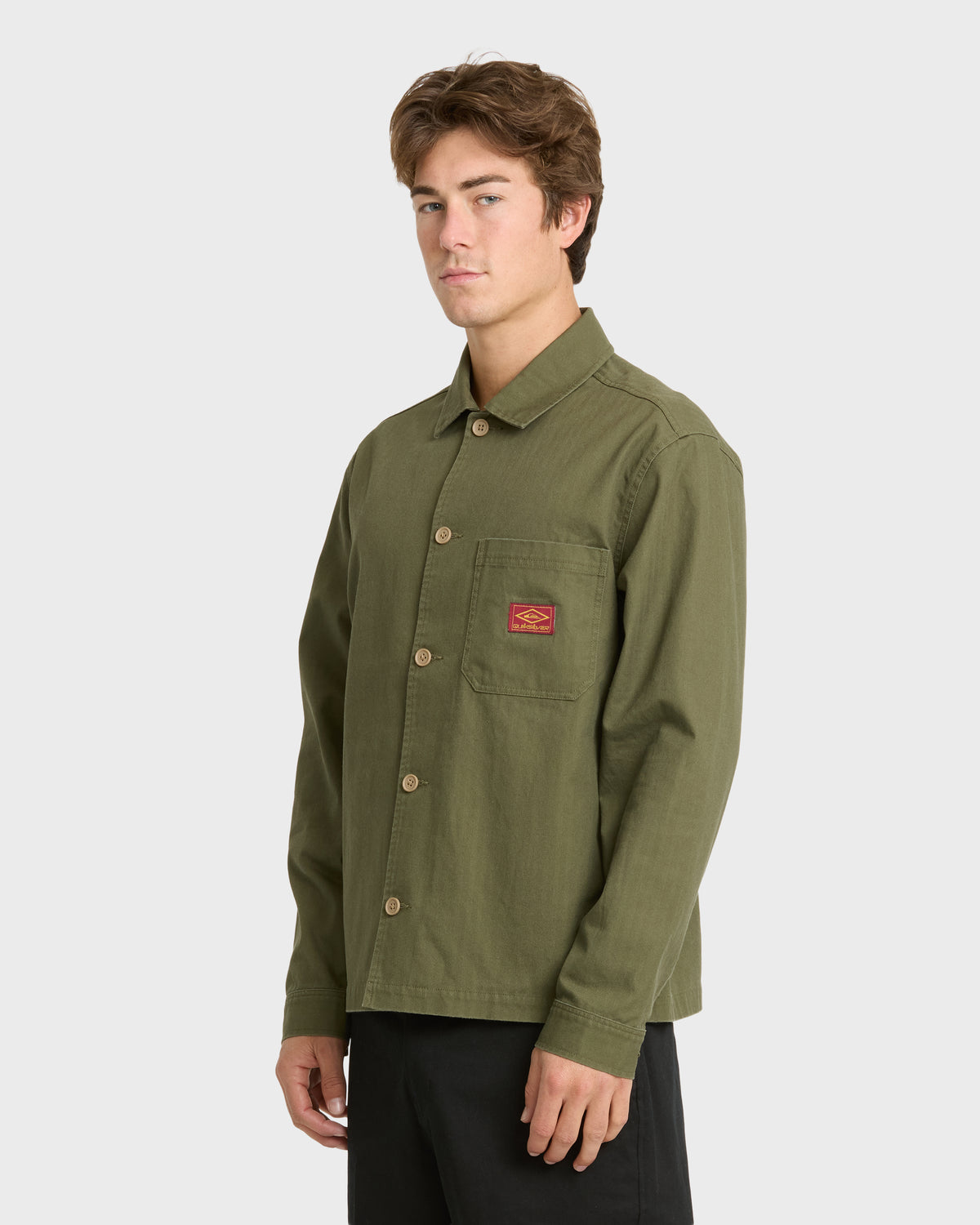 Herringbone Long Sleeve Woven Overshirt - Grape Leaf
