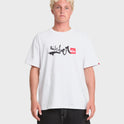 Young Guns Script Sticker Slap Short Sleeve Knit T-Shirt - White