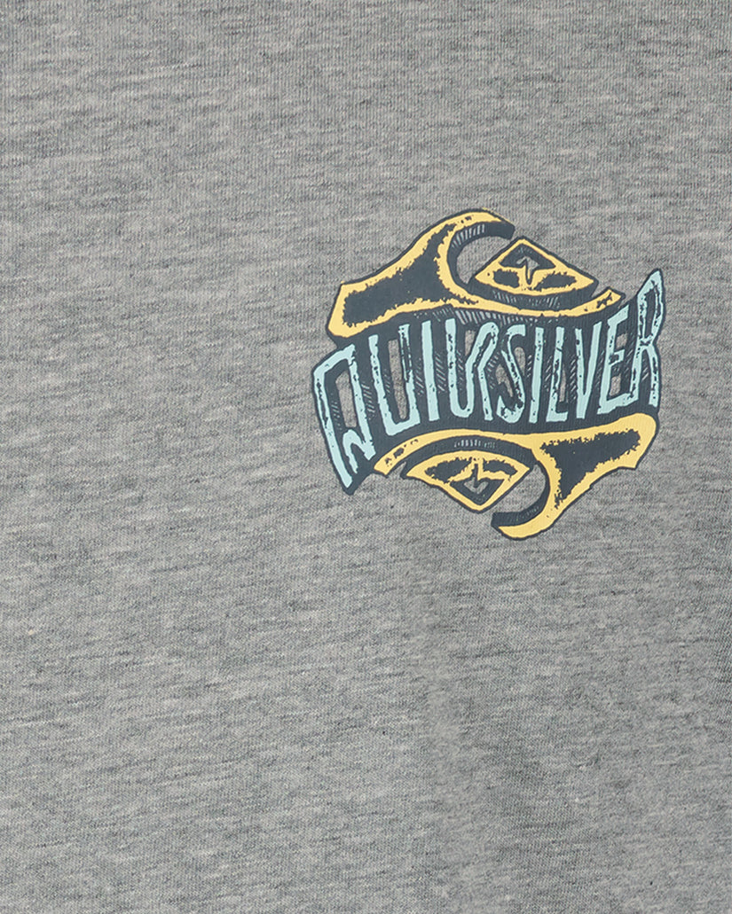Quiksilver logo on a gray t-shirt