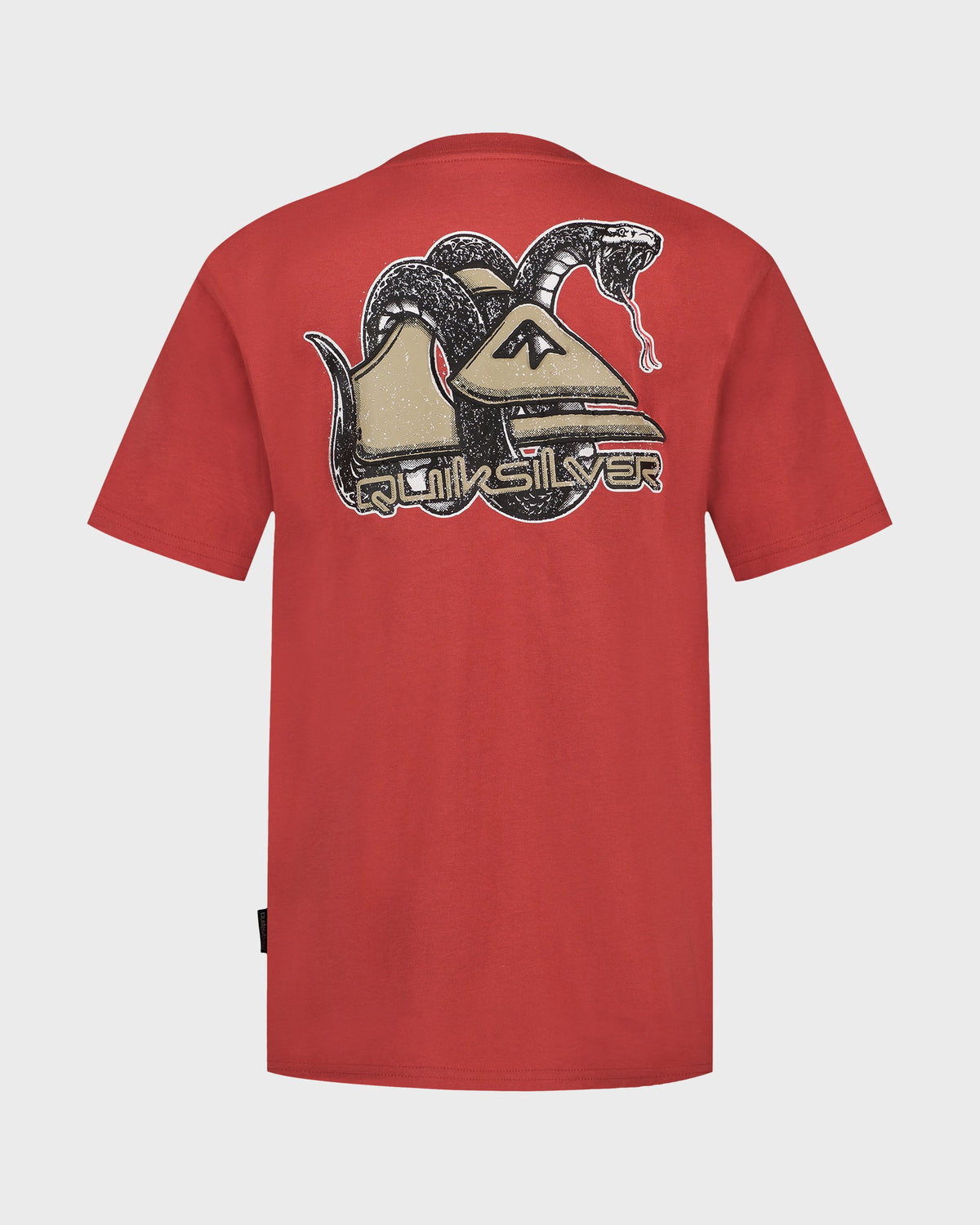 Red t-shirt with a graphic design on the back against a white background