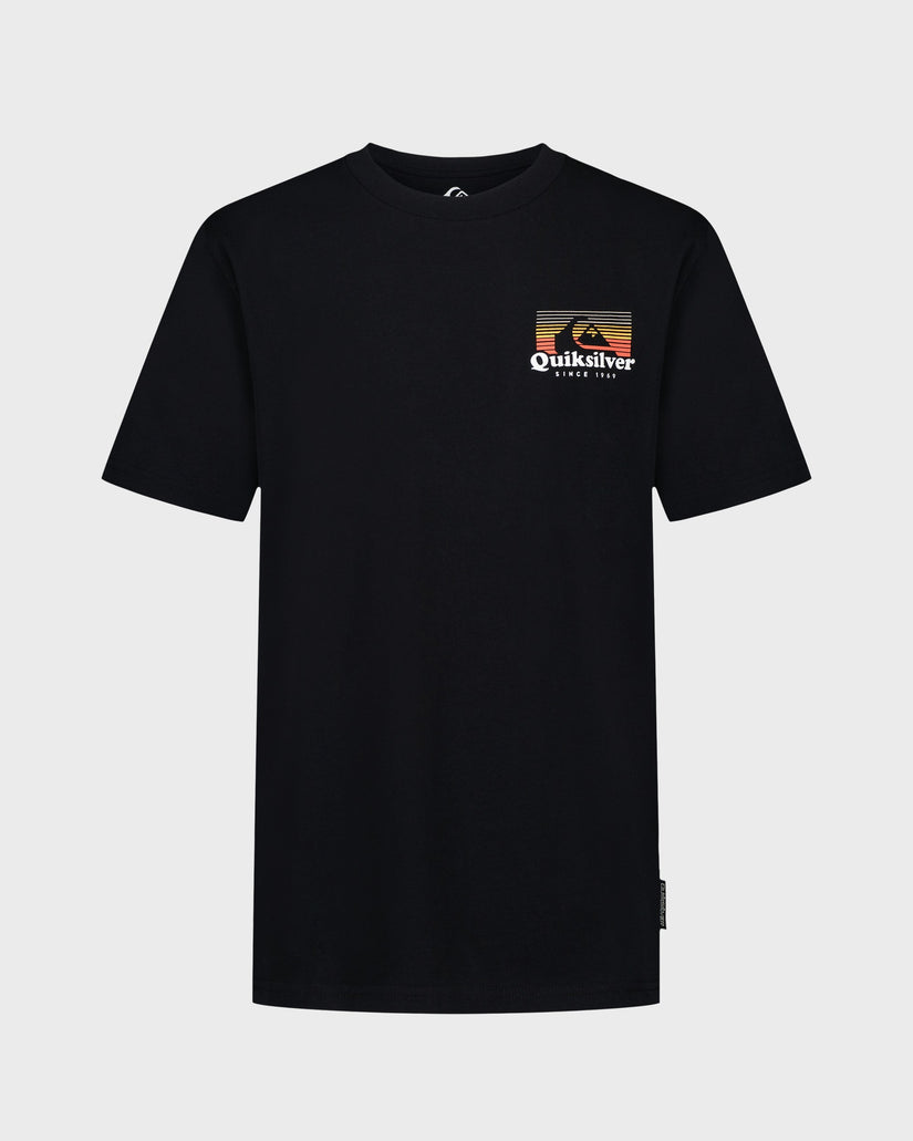 Black t-shirt with Quiksilver logo on a white background