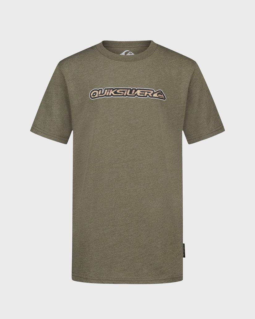 Green t-shirt with Quiksilver logo on a white background