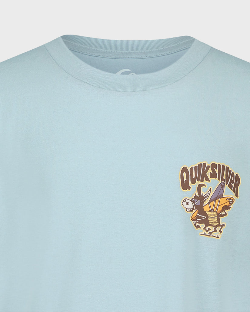Light blue t-shirt with Quiksilver logo on a light gray background