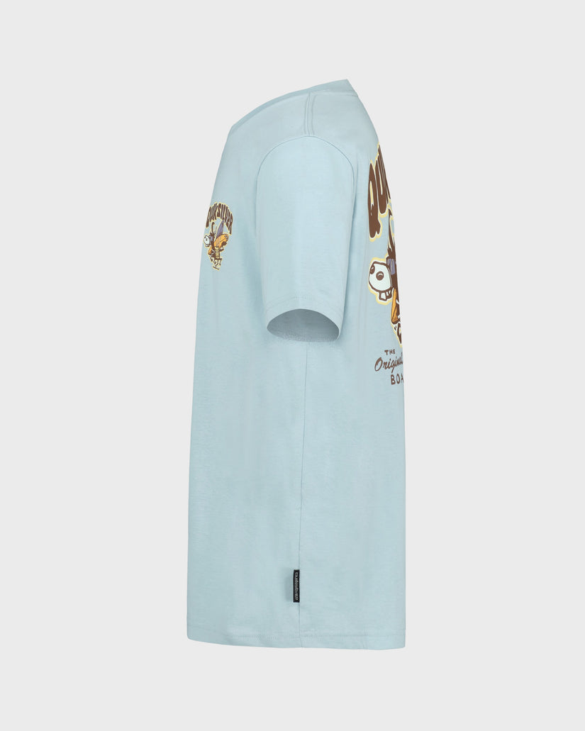 Light blue jacket with graphic designs on a white background