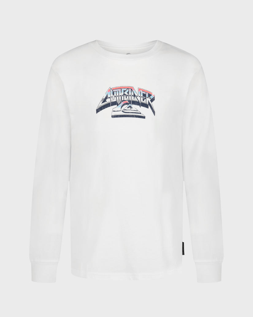 White sweatshirt with a logo on a light gray background