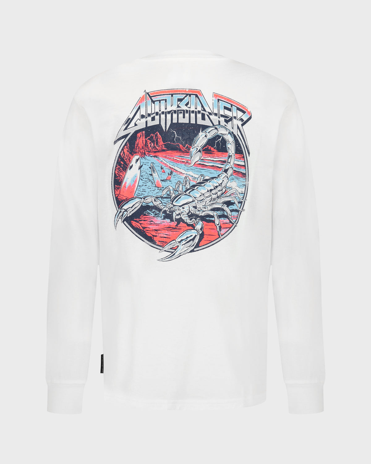 White hoodie with a graphic design of a scorpion on a white background