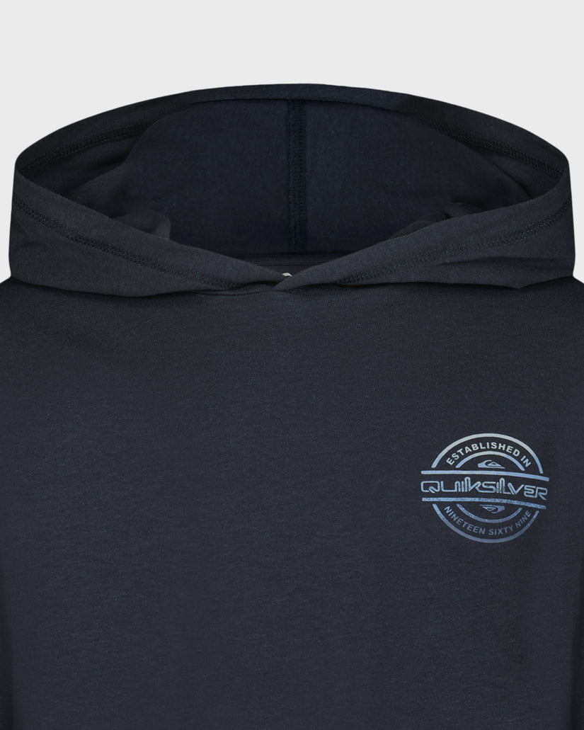 Black hoodie with Quiksilver logo on a light gray background