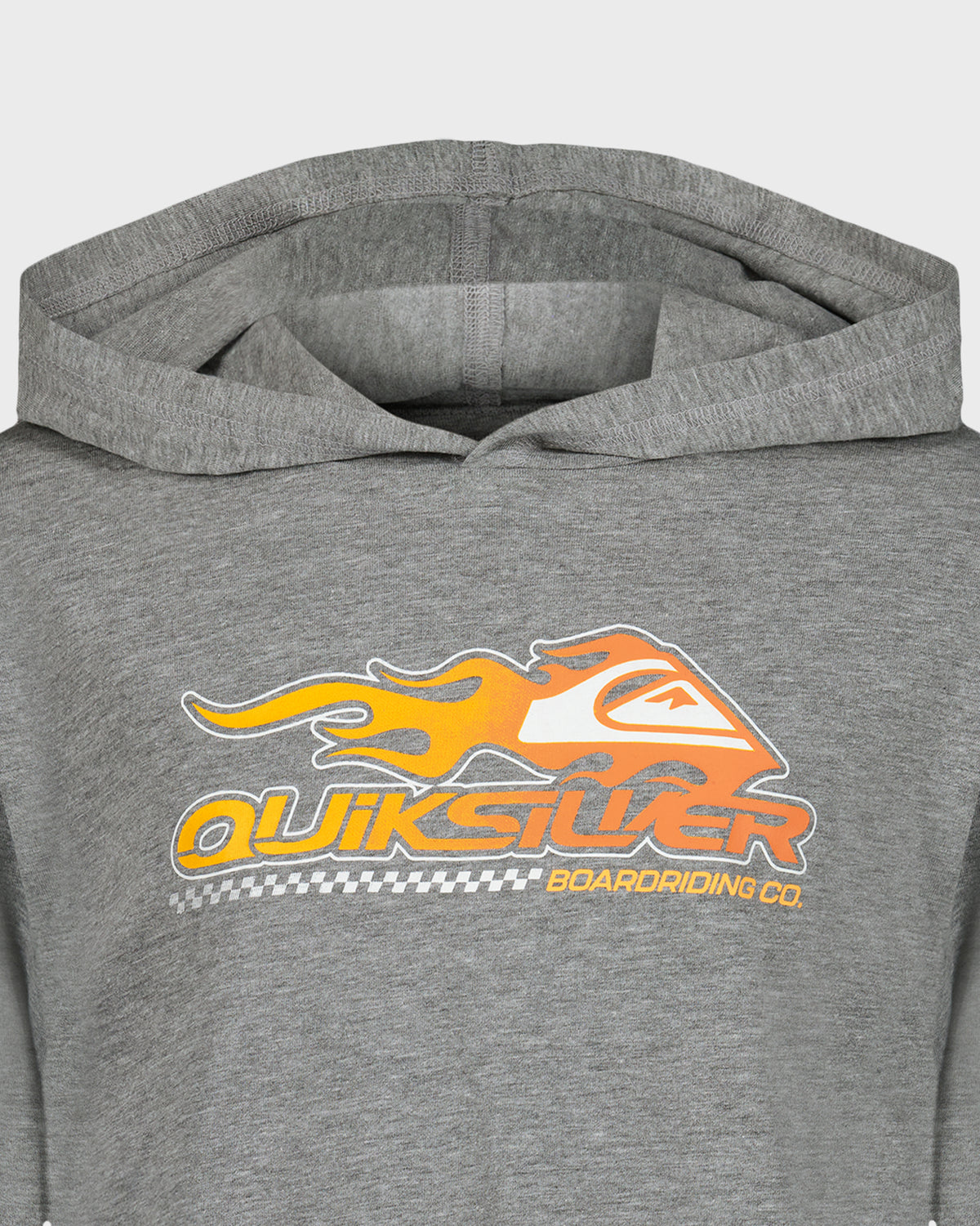 Gray hoodie with Quiksilver logo on a white background