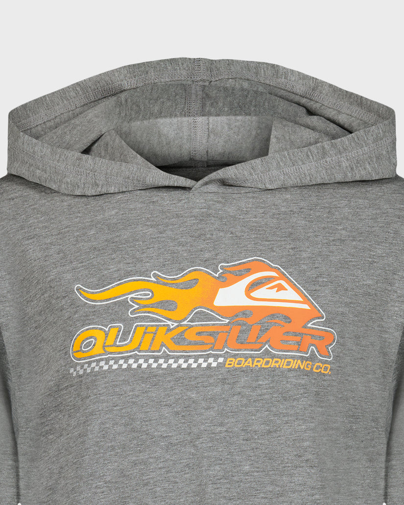 Gray hoodie with Quiksilver logo on a white background