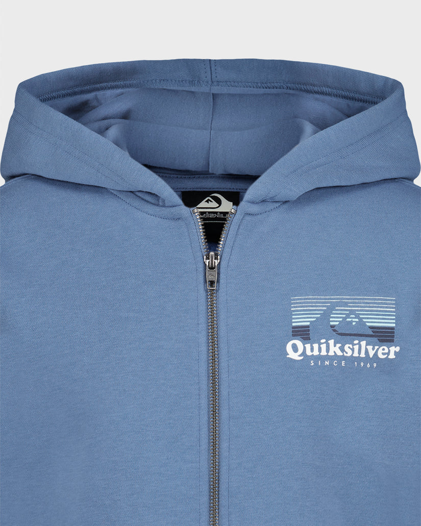 Blue hoodie with Quiksilver logo on a white background