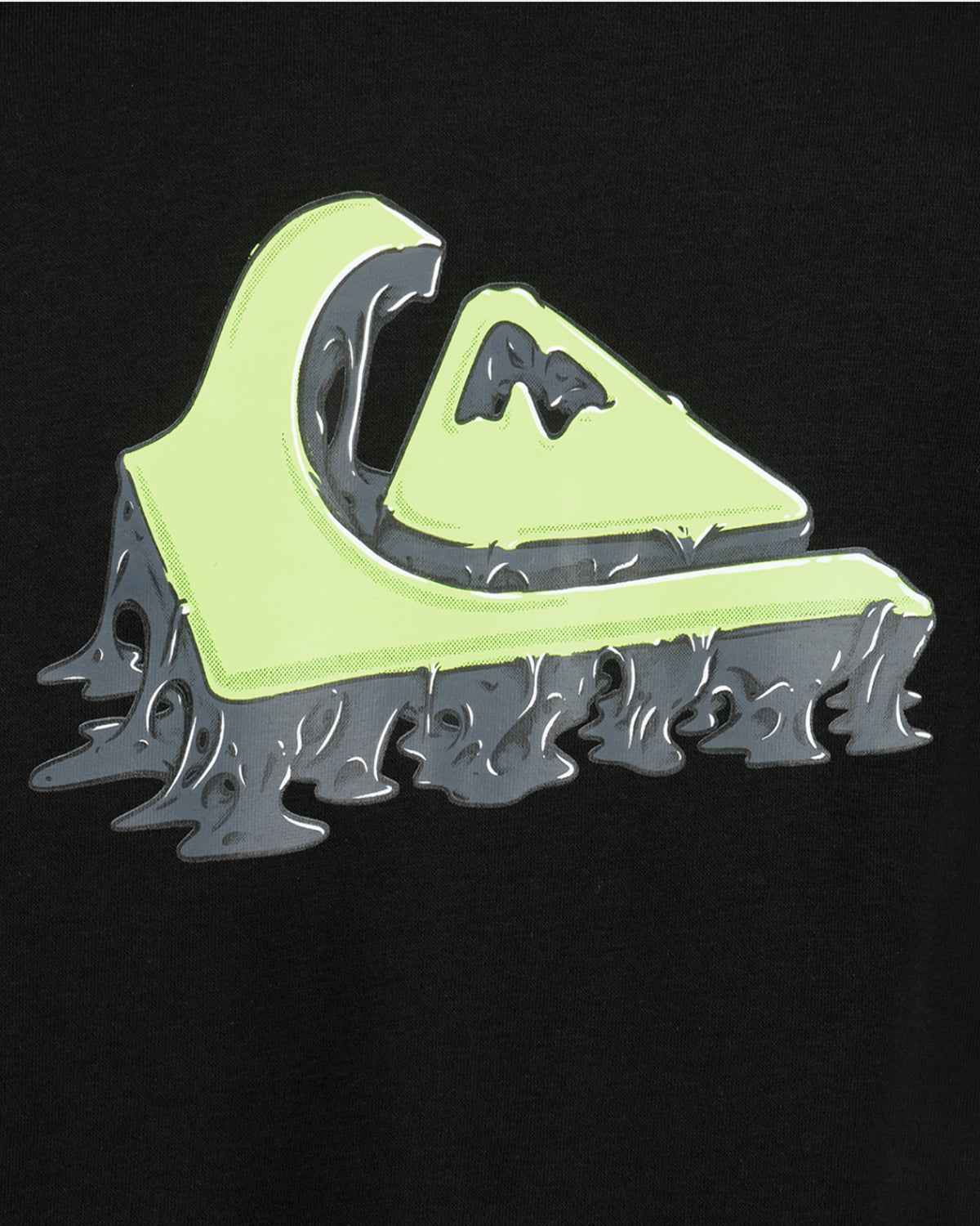 Green and gray enamel pin of a wave with a logo on a black background