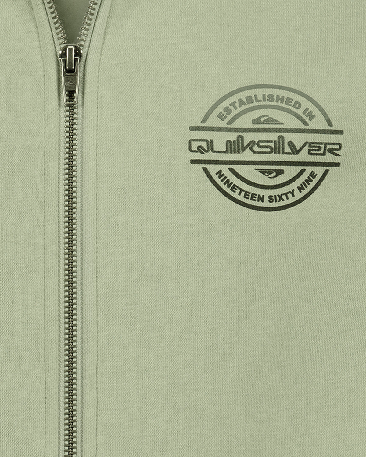 Green jacket with Quiksilver logo and text on a green background
