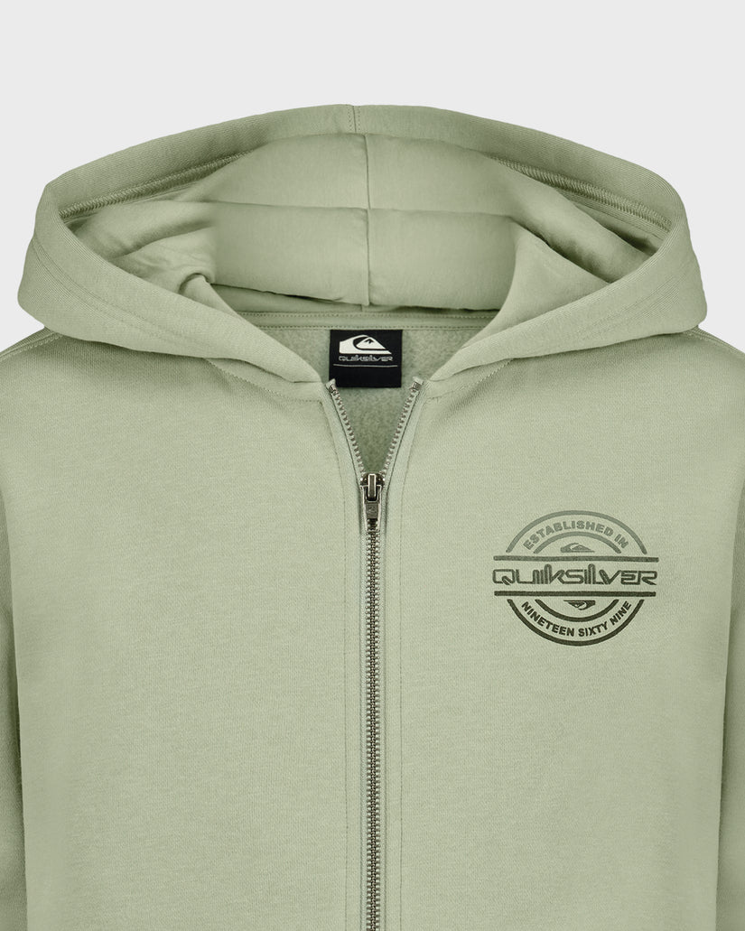 Green hoodie with Quiksilver logo on a white background