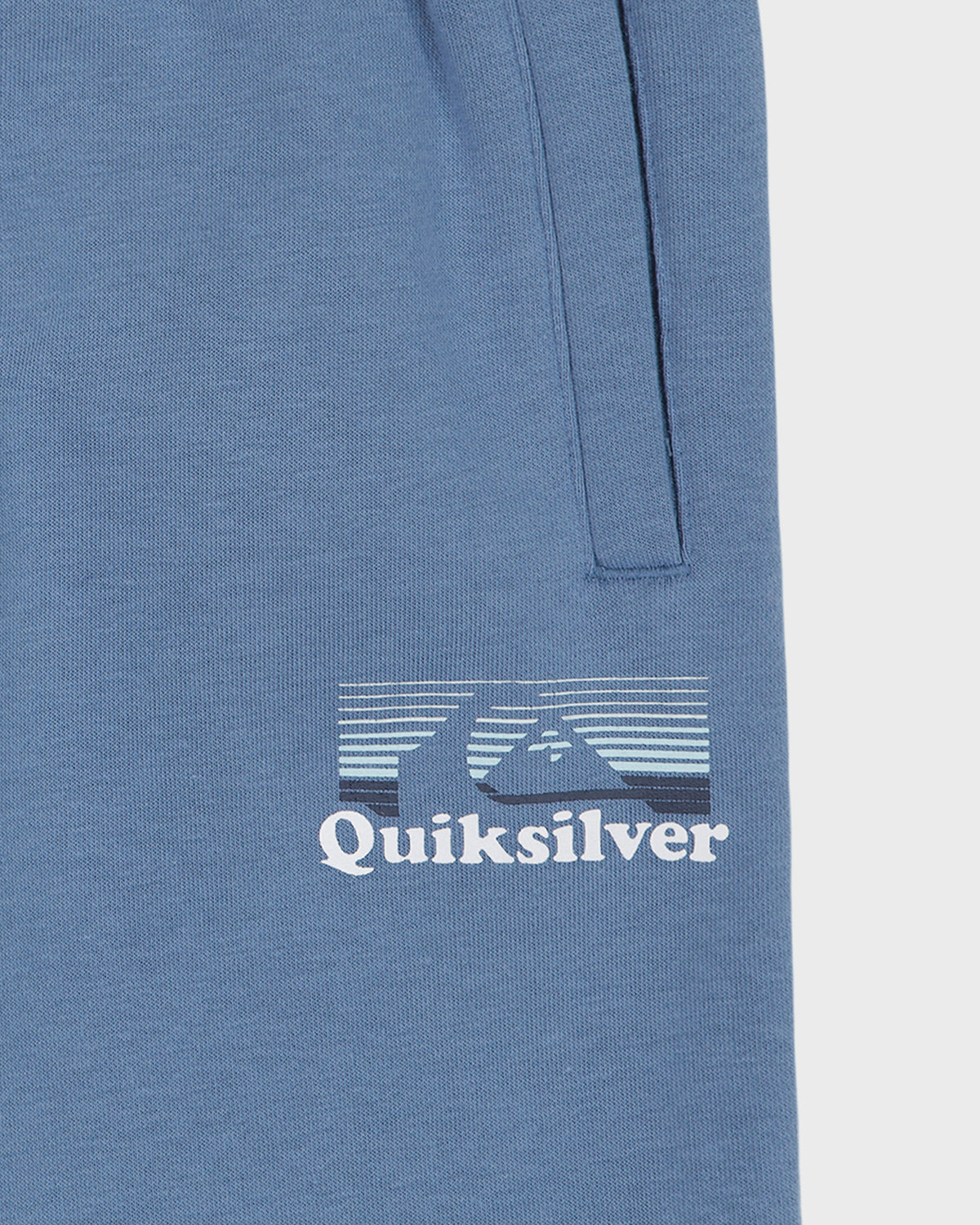 Blue shorts with Quiksilver logo on a white background