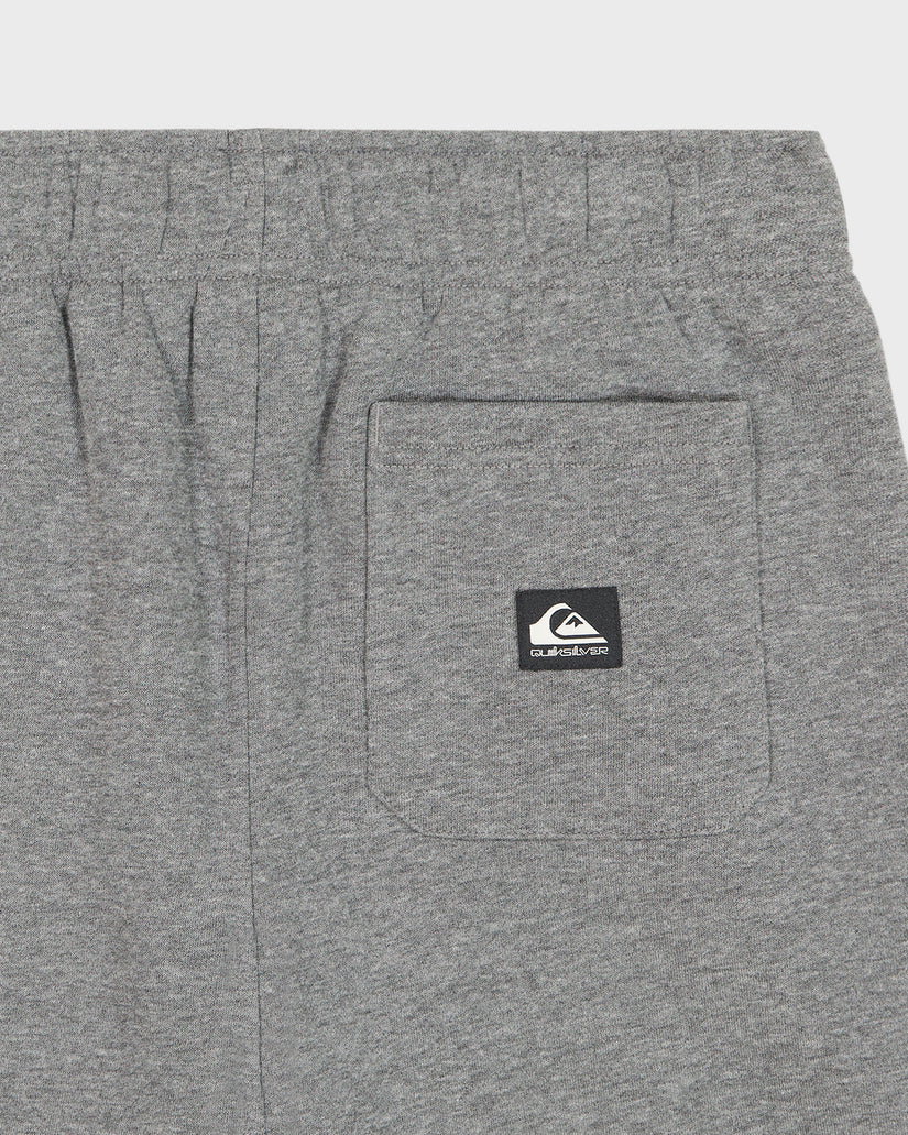 Gray shorts with a brand logo on the pocket against a white background