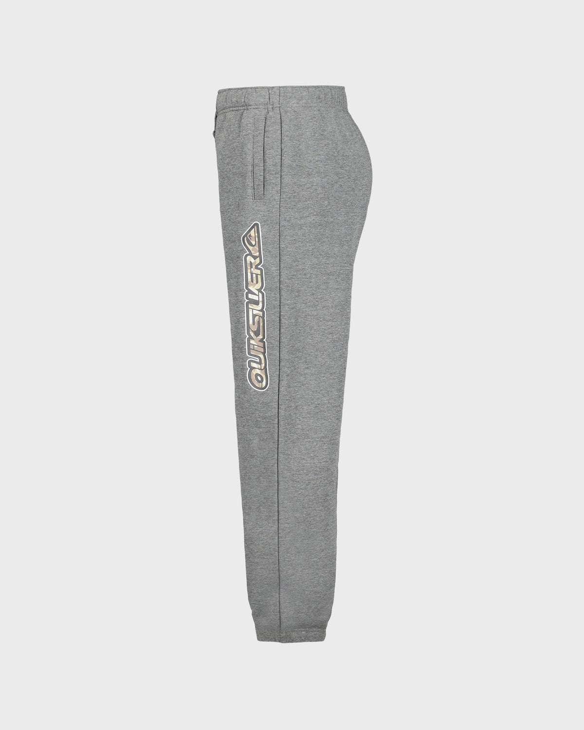 Gray sweatpants with a brand logo on a light gray background